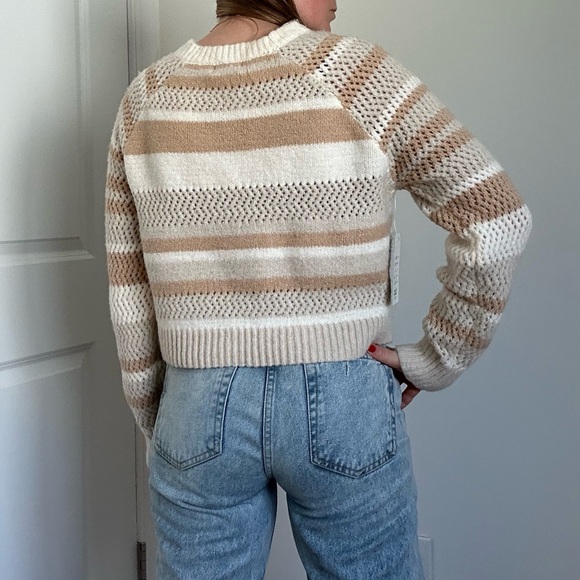 Open Knit Varigated Stripe Cropped Crew Neck Sweater - Picture 8 of 10
